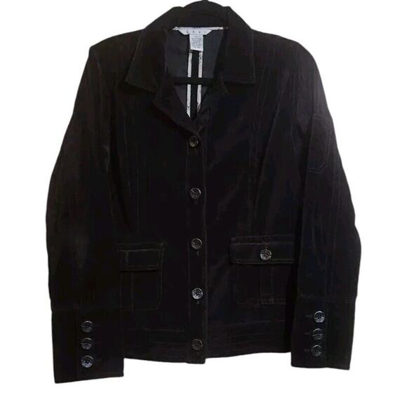 Cabi 649 Womans Black Velvet Velour Button Down Jacket Large Pockets Long Sleeve - Picture 1 of 13